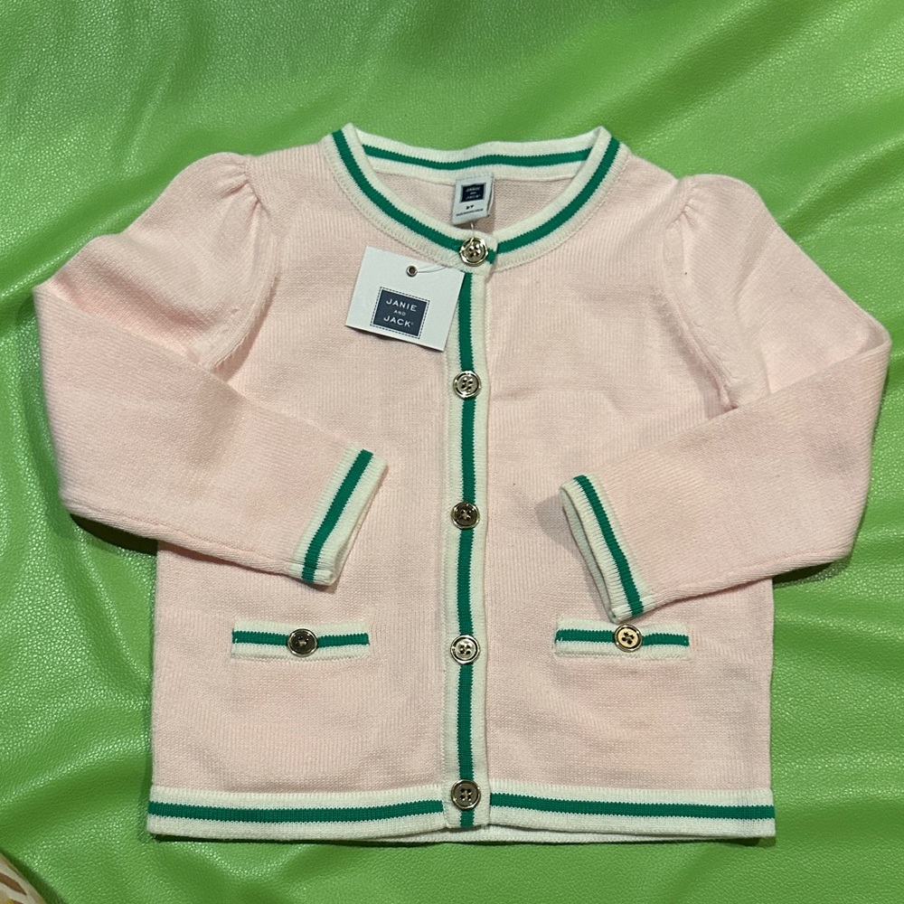 Janie and Jack 2T light pink and green cardigan NWT
